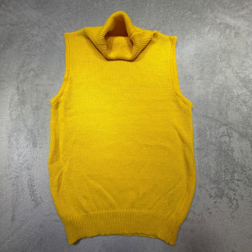 Vintage Just Maggie Yellow Ramie Blend Sleeveless Turtleneck Sweater Size L 80s